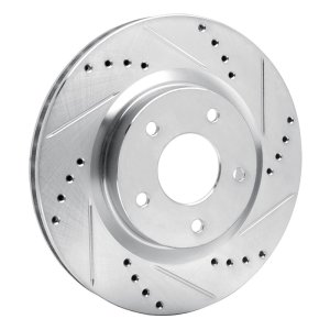 Nissan Rogue Brake Rotor (1) - Front Right - R1 Concepts - Drilled & Slotted - Silver - `07-`15